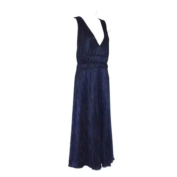 B2 NWT MONIQUE LHUILLIER Night Sky Deep V-neck Back Ties Sleeveless Dress Sz 16 - Picture 2 of 7